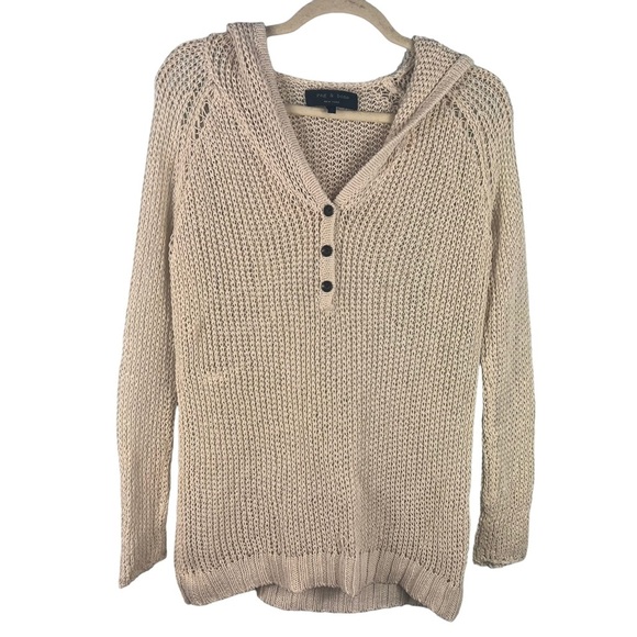 rag & bone Sweaters - Rag & Bone Beige Knit Henley Hoodie Sweater Women’s Size Small Casual Pullover